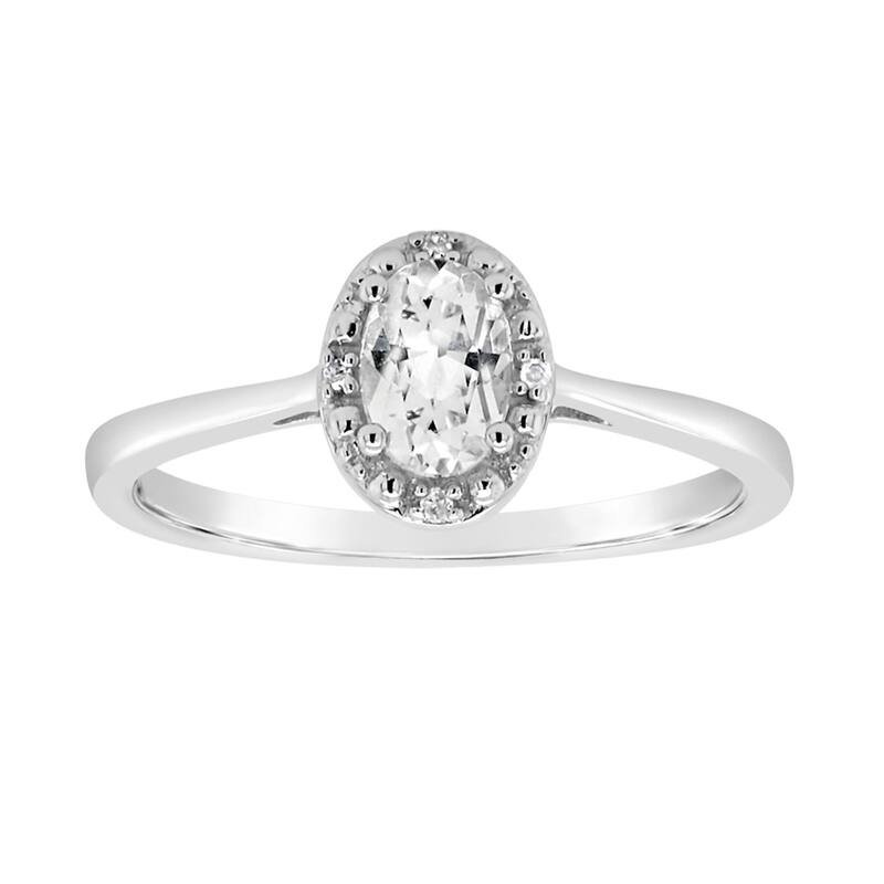 Celebration Gems レディース アクセサリー リング Celebration Gemsterling Silver Oval Genuine Garnet Diamond Accent Frame Ring White Topaz ホワイト