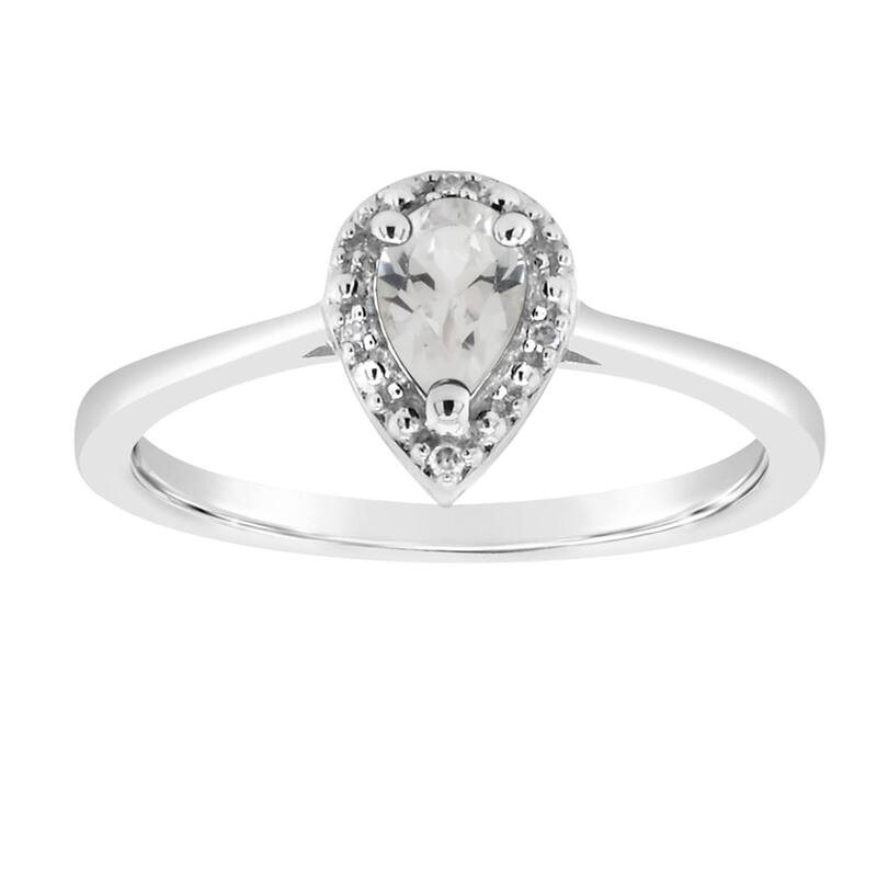 Celebration Gems レディース アクセサリー リング Celebration Gemsterling Silver Pear Shapediamond Accent Frame Ring White Topaz ホワイト