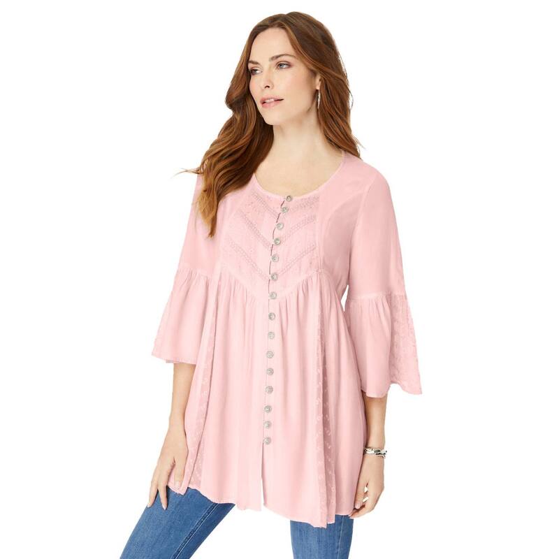 ロアマンズ レディース トップス シャツ プラスサイズ Roaman's Women's Plusize Taylor Acid Wash Big Shirt Soft Blush ブラッシュ