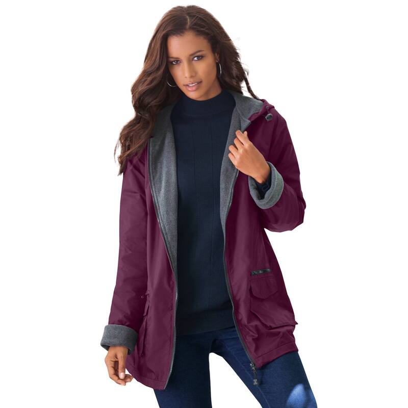 ロアマンズ レディース アウター ジャケット・ブルゾン フーデッドジャケット プラスサイズ フリース Roaman's Women's Plusize Hooded Jacket With Fleece Lining Dark Berry｜ReVida 店