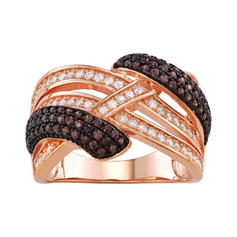 Designs by Gioelli レディース アクセサリー リング Designs by Gioelli Sterling Silver Mocha & White Cubic Zirconia Woven Ring Rose Tone ホワイト
