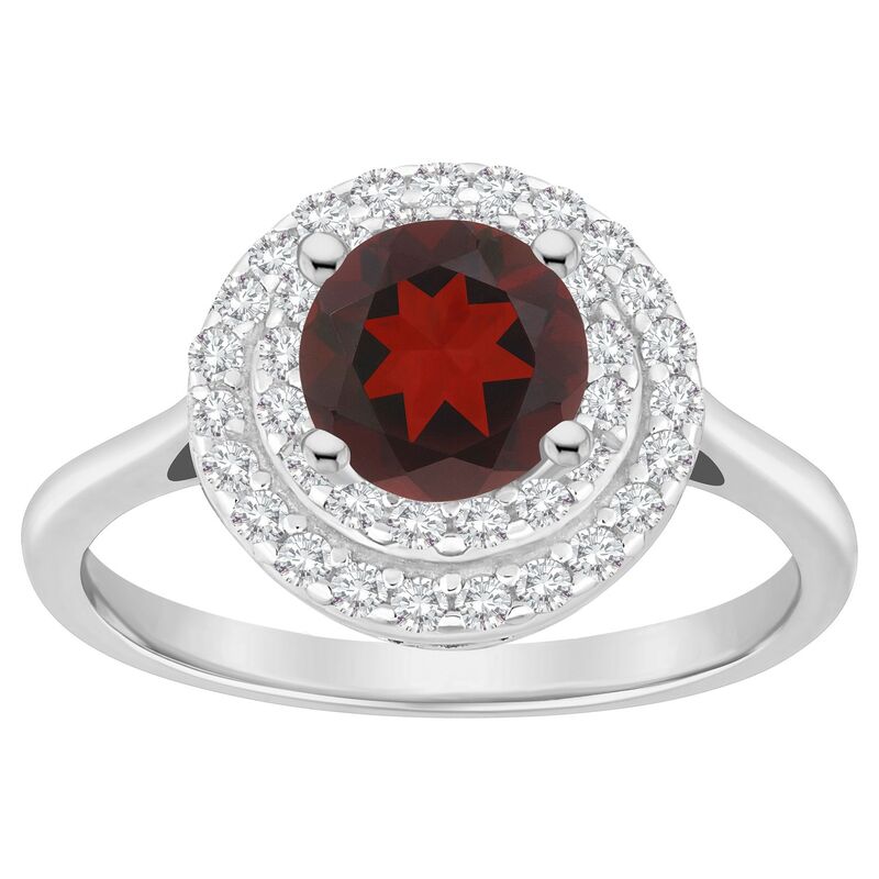 Celebration Gems レディース アクセサリー リング Celebration Gemsterling Silveround-Cut Garnet & White Topaz Double Halo Ring Sterling Silver シルバー