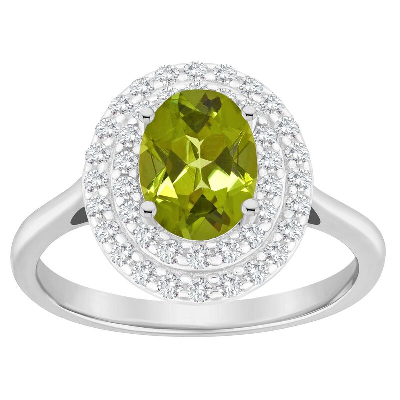 Celebration Gems レディース アクセサリー リング Celebration Gemsterling Silver Oval-Cut Peridot & White Topaz Double Halo Ring Sterling Silver シルバー
