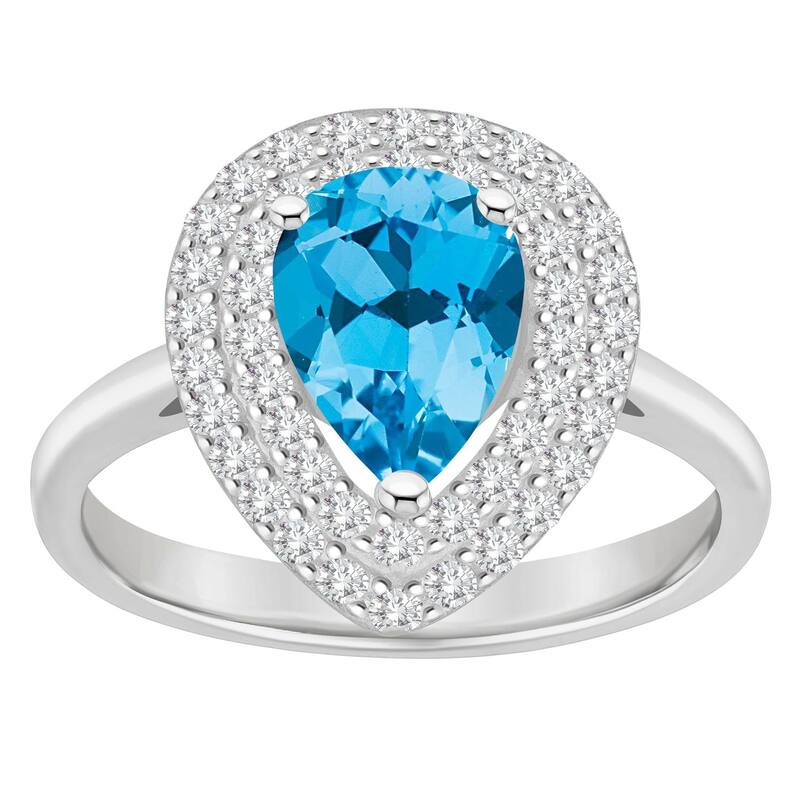Celebration Gems レディース アクセサリー リング Celebration Gemsterling Silver Teardrop Swiss Blue Topaz & White Topaz Double Halo Ring Sterling Silver シルバー