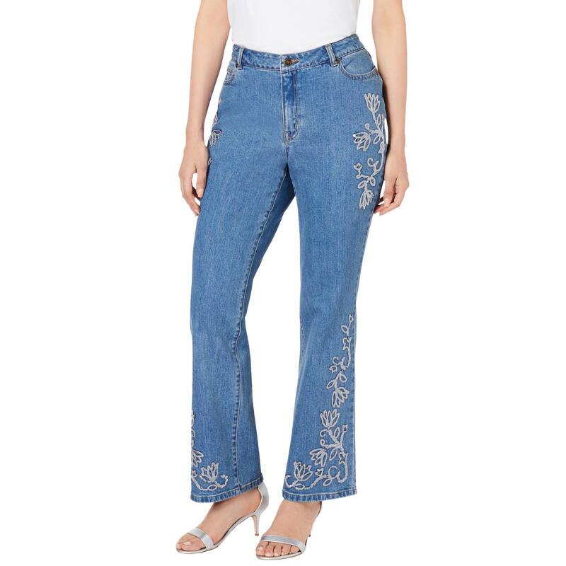 ロアマンズ レディース ボトムス デニムパンツ ブーツカット プラスサイズ スパンコール ブーツ Roaman's Women's Plusize Invisible Stretch Iconic Sequin-embellished Bootcut Jean Silver Sequin Lotus シルバー 23,214円