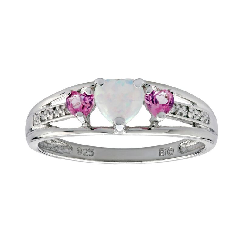 Gemminded レディース アクセサリー リング Gemminded Sterling Silver Lab-Created Opalab-Created Pink Sapphire andiamond Accent Heart 3-Stone Ring Pink ピンク