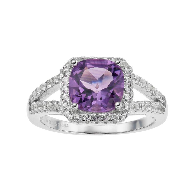 Gemminded レディース アクセサリー リング Gemminded Sterling Silver Amethyst & White Topaz Cushion Halo Ring Sterling ホワイト 36,920円