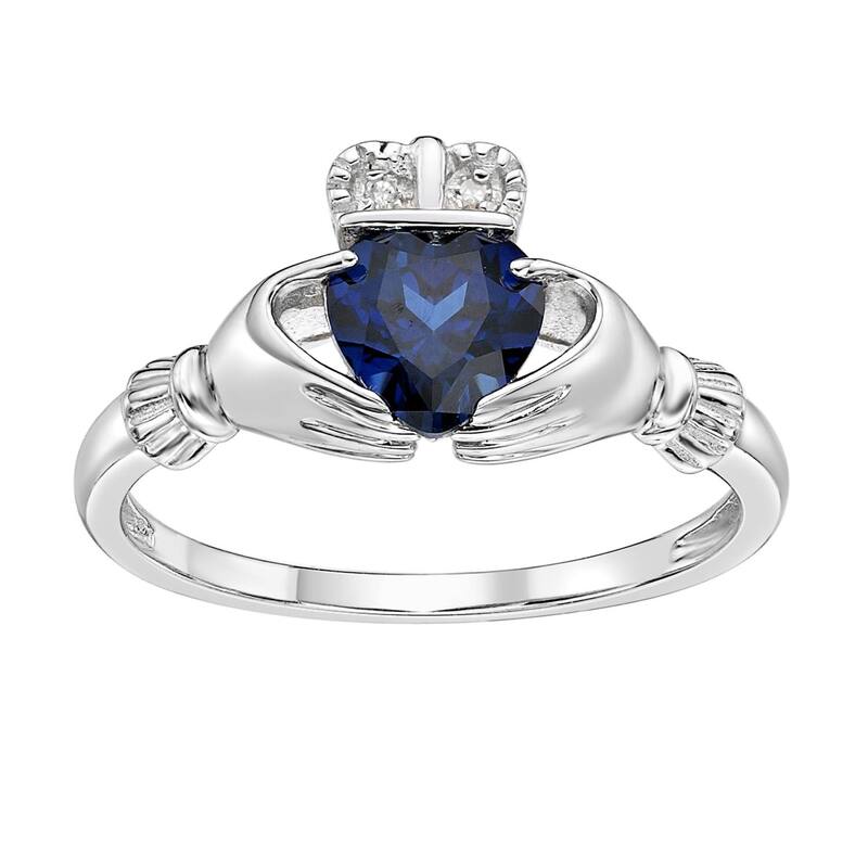 Gemminded レディース アクセサリー リング Gemminded Sterling Silver Lab-Created Sapphire & Diamond Accent Claddagh Ring Sterling シルバー