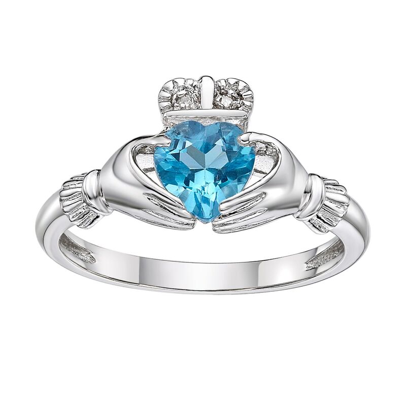 Gemminded レディース アクセサリー リング Gemminded Sterling Silver Blue Topaz & Diamond Accent Claddagh Ring Sterling ブルー