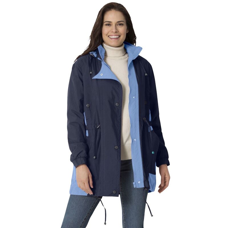 ウーマン ウィズイン レディース アウター ジャケット・ブルゾン プラスサイズ カラーブロック Woman Within Women's Plusize Colorblocked Taslon Anorak Navy French Blue ネイビー｜ReVida 店