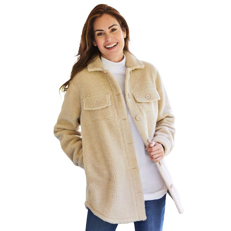成人女性 ウィズはたご屋 レディース アウター 上衣・上衣 つけ加える大きさ Woman Within Women\u0027s Plusize Berber Button-front Jacket Natural Khaki カーキ