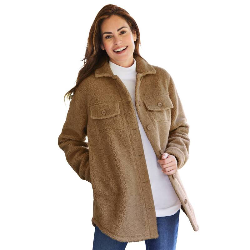 成人女性 ウィズはたご屋 レディース アウター 上衣・上衣 つけ加える大きさ Woman Within Women\u0027s Plusize Berber Button-front Jacketoffee