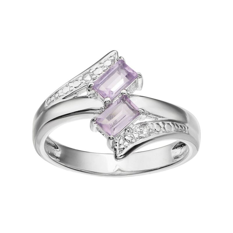 Gemminded レディース アクセサリー リング Gemminded Sterling Silver Amethyst & White Topaz Two Stone Bypass Ring Purple パープル