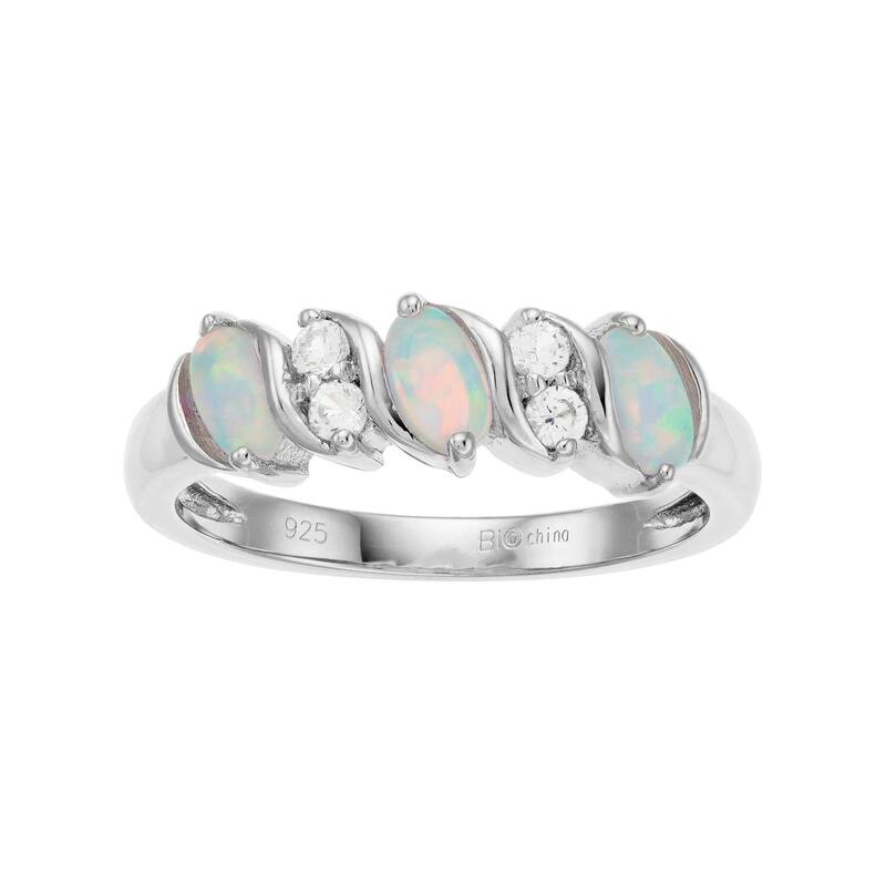 Gemminded レディース アクセサリー リング Gemminded Sterling Silver Lab-Created White Opal & White Topaz 3-Stone Ring Sterling ホワイト