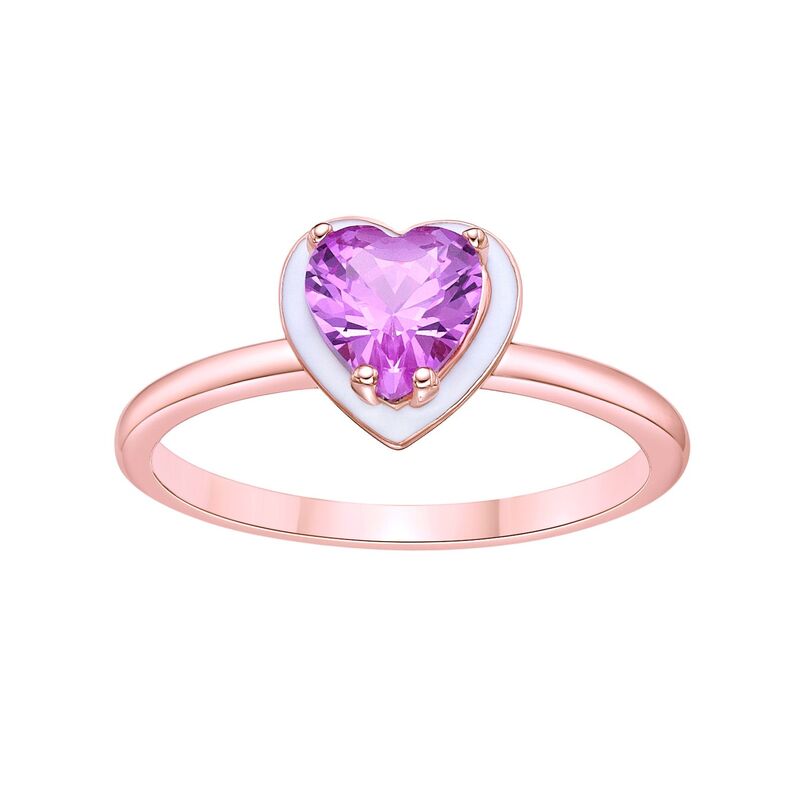 Gemminded レディース アクセサリー リング Gemminded 18k Rose Gold Over Silver Lab-Created Pink Sapphire with Whitenamel Heart Ring Rose Tone ホワイト|ReVida 店