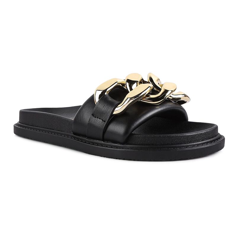 ロンドンラグ レディース シューズ サンダル London Rag Women's Onyx Metal Chain Slide Sandals Black ブラック