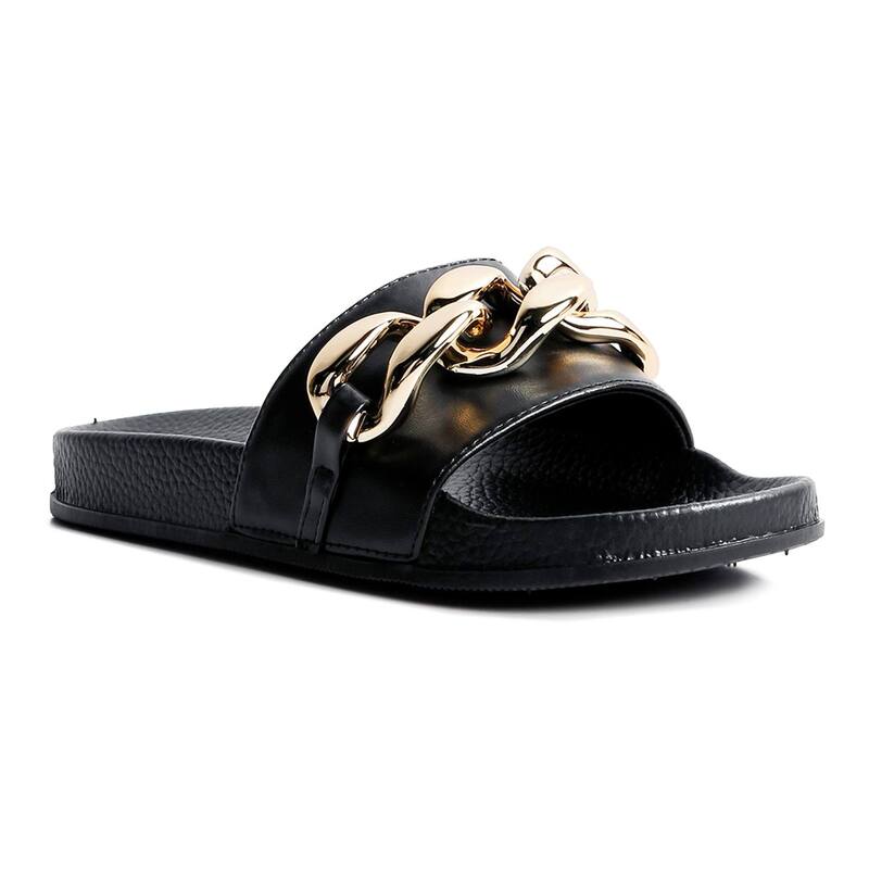 ロンドンラグ レディース シューズ サンダル トール London Rag Women's Ishtar Metallichain Metal Slide Sandals Black ブラック｜ReVida 店
