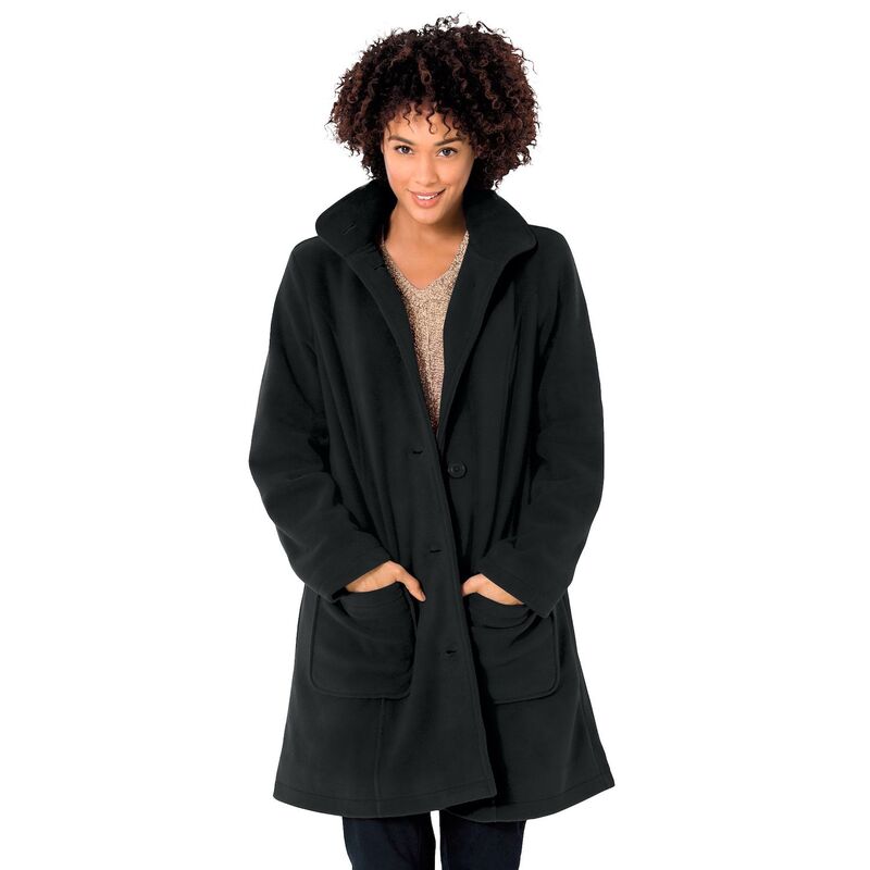 ウーマン ウィズイン レディース アウター ジャケット・ブルゾン A ライン プラスサイズ コート フリース Woman Within Women's Plusize Hooded A-line Fleece Coat Black ブラック|ReVida 店