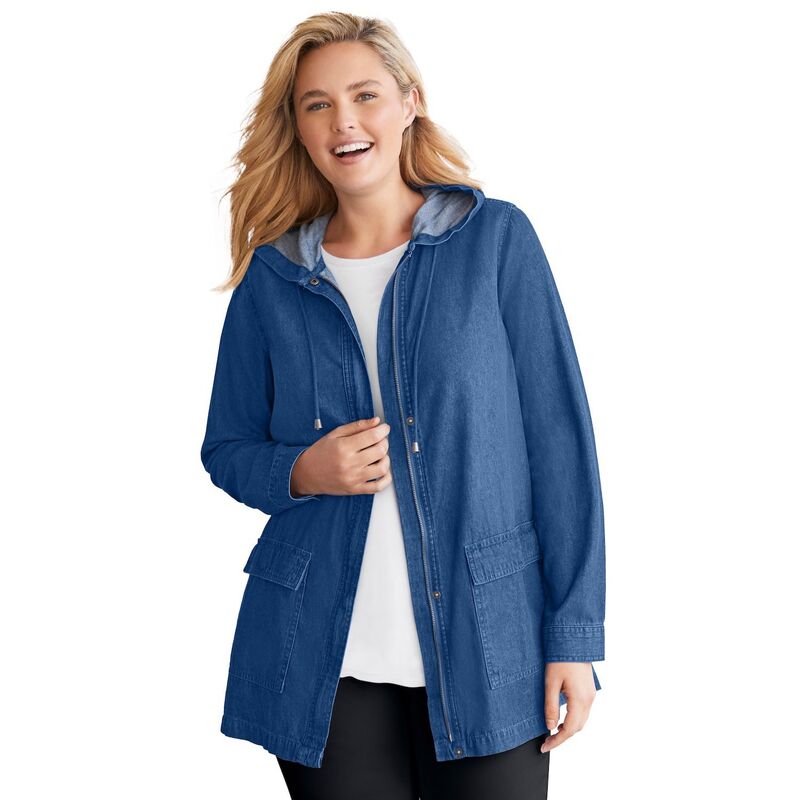 ウーマン ウィズイン レディース アウター ジャケット・ブルゾン フーデッドジャケット プラスサイズ Woman Within Women's Plusize Lightweight Hooded Jacket Medium Stonewash｜ReVida 店 14,415円
