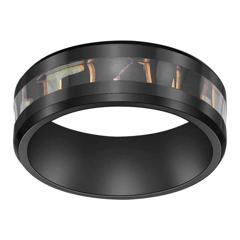 リンクス メンズ アクセサリー リング LYNX Men's Black Zirconium & Abalone Shell Inlay Ring Two Tone ブラック