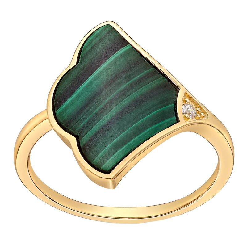 Gemminded レディース アクセサリー リング Gemminded 14k Gold Over Silver Malachite Fan Ring with Cubic Zirconiaccent 14k Gold Plated ゴールド