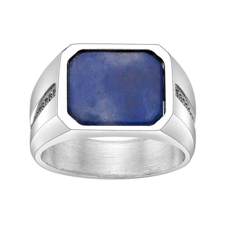 リンクス メンズ アクセサリー リング Tシャツ LYNX Men'stainlessteel Sodalite & Black Cubic Zirconia Ring White ホワイト