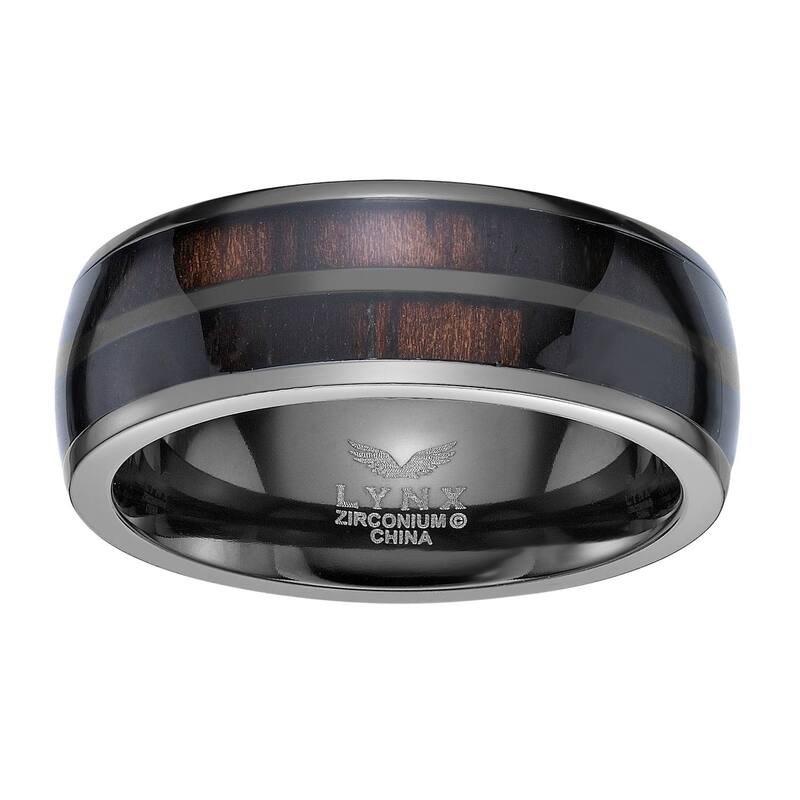 リンクス メンズ アクセサリー リング LYNX Men's Black Zirconium Wood Inlay Ring Stainless ブラック