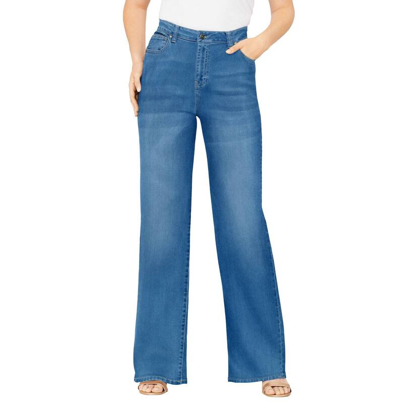 ロアマンズ レディース ボトムス ジーンズズボン下 つけ加える大きさ Roaman\u0027s Women\u0027s Plusize Invisible Stretch Iconic Wide-leg Jean Medium Wash