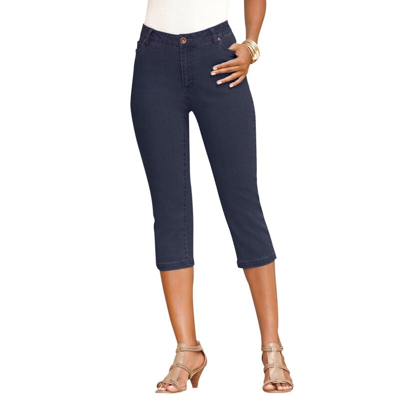 ロアマンズ レディース ボトムス カジュアルパンツ プラスサイズ プチ キャップ Roaman's Women's Plusize Petite Invisible Stretch Iconicapri Jean Dark Wash
