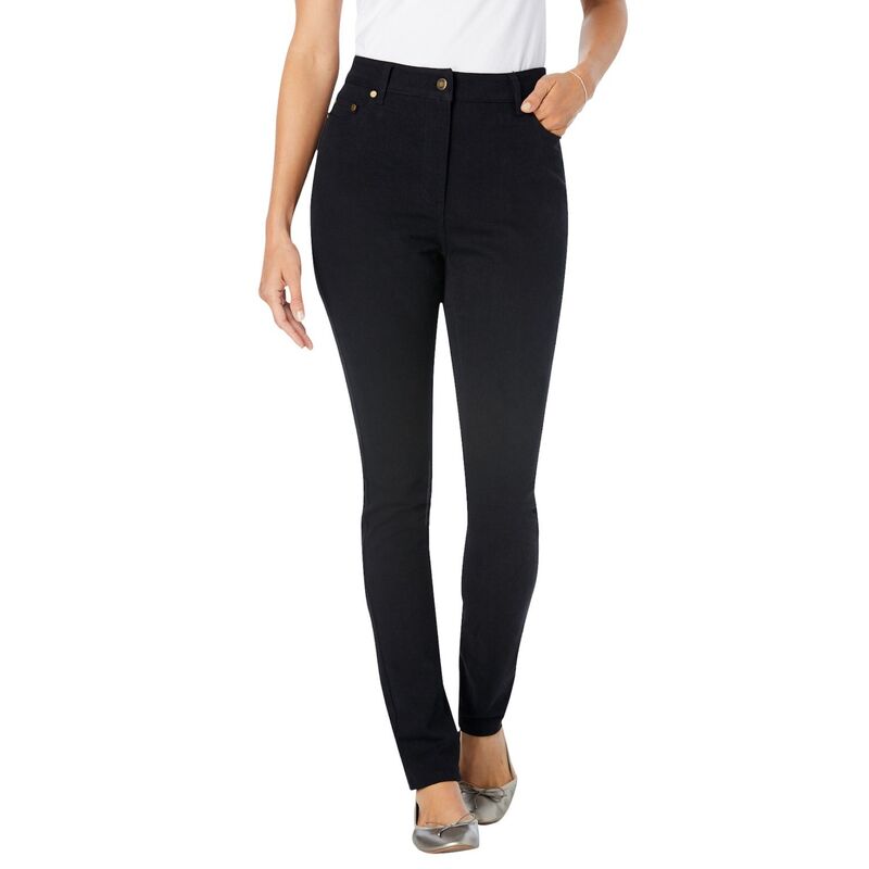 ウーマン ウィズイン レディース ボトムス デニムパンツ プラスサイズ プチ Woman Within Women's Plusize Petite Stretch Slim Jean Black Denim ブラック｜ReVida 店