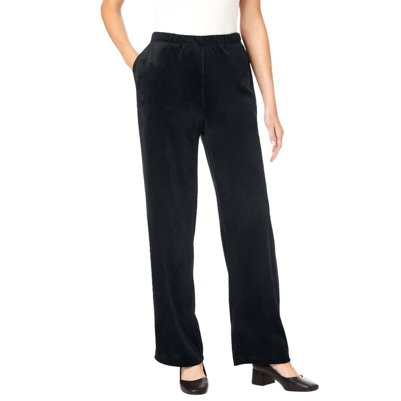 ウーマン ウィズイン レディース ボトムス カジュアルパンツ プラスサイズ Woman Within Women's Plusize Wide-leg Velour Pant Black ブラック
