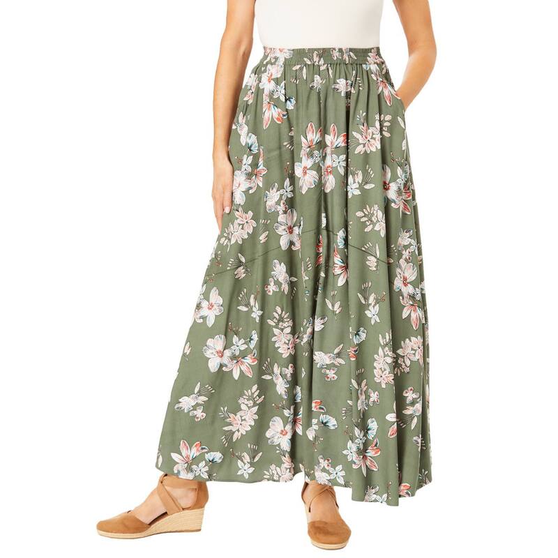 ウーマン ウィズイン レディース ボトムスカート プラスサイズ マキシ Woman Within Women's Plusize Pull-on Elastic Waist Soft Maxi Skirt Pine Blossom|ReVida 店
