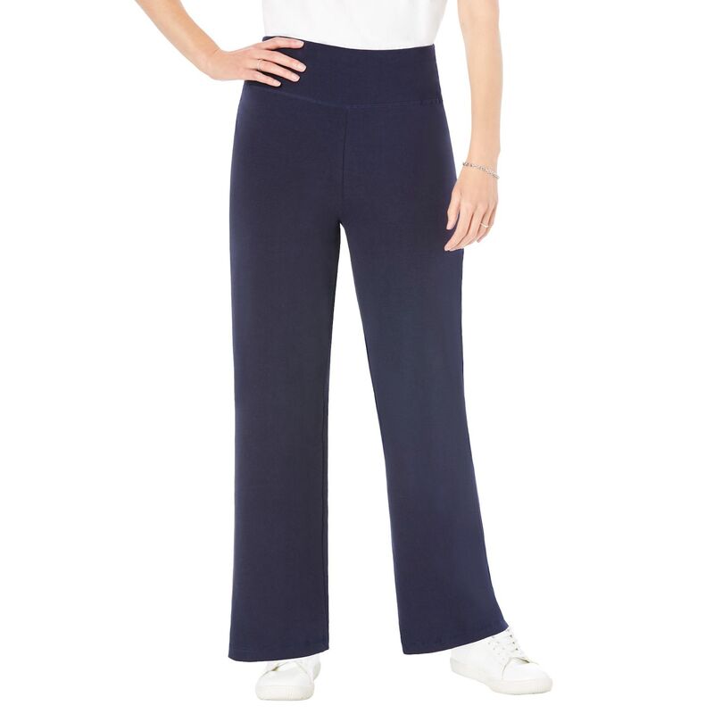 ウーマン ウィズイン レディース ボトムス カジュアルパンツ ワイドレッグ プラスサイズ プチ コットン Woman Within Women's Plusize Petite Stretch Cotton Wide Leg Pant Navy ネイビー|ReVida 店