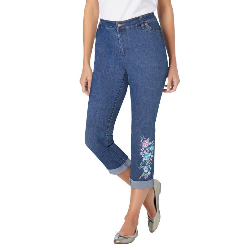 ウーマン ウィズイン レディース ボトムス デニムパンツ プラスサイズ プチ Woman Within Women's Plusize Petite Girlfriend Stretch Jean Medium Stonewash|ReVida 店