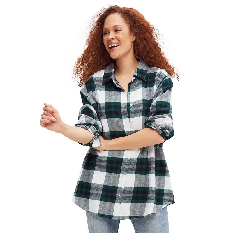 Ellos レディース トップス シャツ プラスサイズ Ellos Women's Plusize Plaid Flannel Shirt Deep Emerald Plaid エメラルド