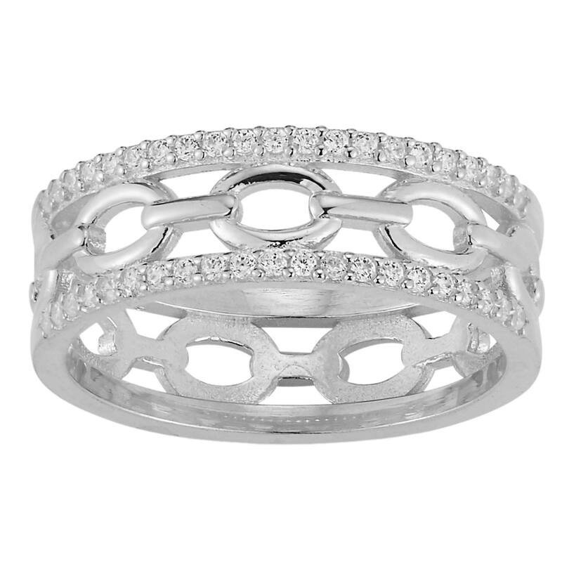 Sunkissed Sterling レディース アクセサリー リング Sunkissed Sterling Cubic Zirconia Triple Stack Ring Silver Tone シルバー