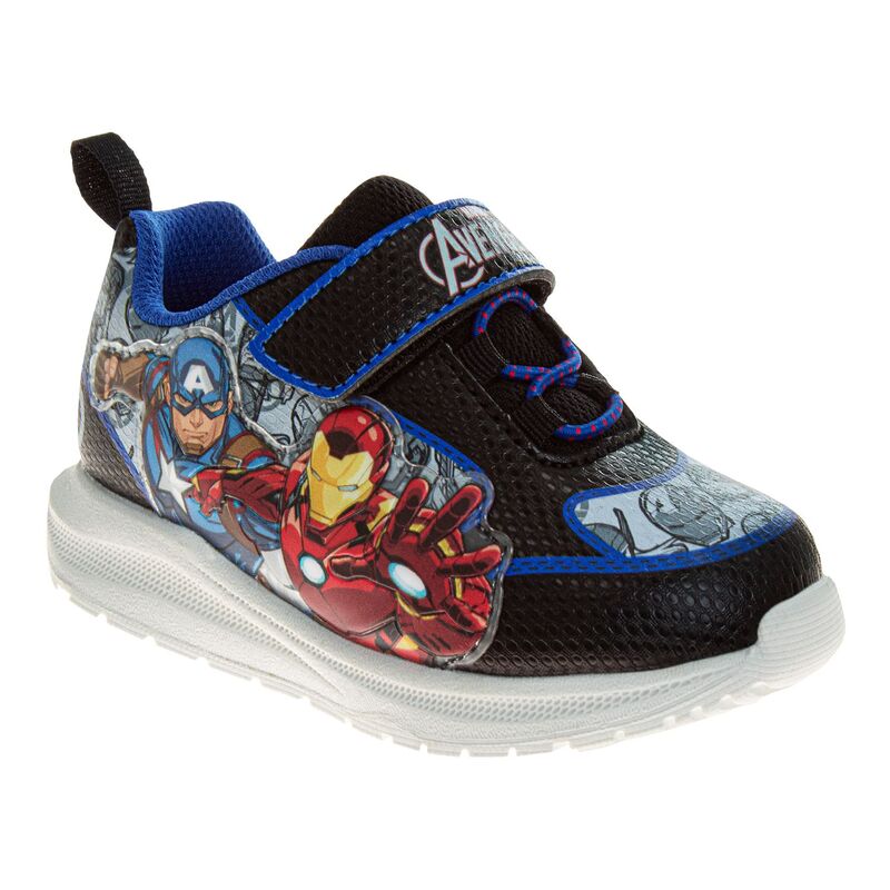 【送料無料】 ライセンス キャラクター レディース スニーカー シューズ Marvel Avengers Iron Man & Captain America Toddler Boy Light Up Sneakers Black画像