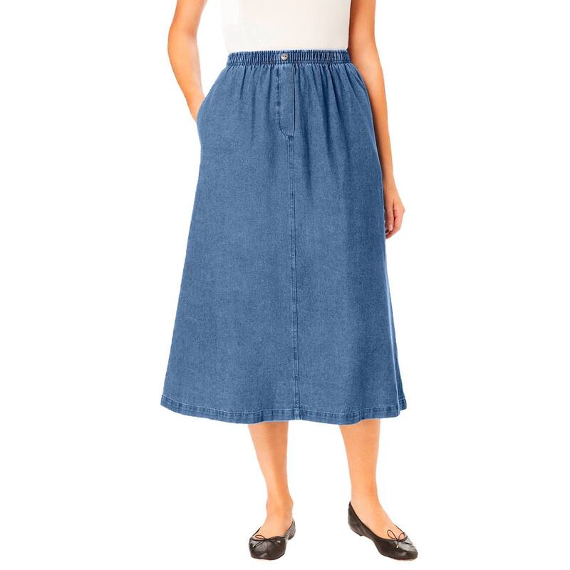 ウーマン ウィズイン レディース ボトムスカート プラスサイズ Woman Within Women's Plusize 7-day Mockfly Skirt Light Stonewash｜ReVida 店