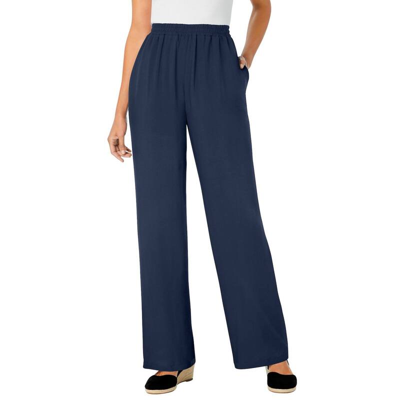 ウーマン ウィズイン レディース ボトムス カジュアルパンツ プラスサイズ トール Woman Within Women's Plusize Tall Pull-on Elastic Waist Soft Pants Navy ネイビー|ReVida 店