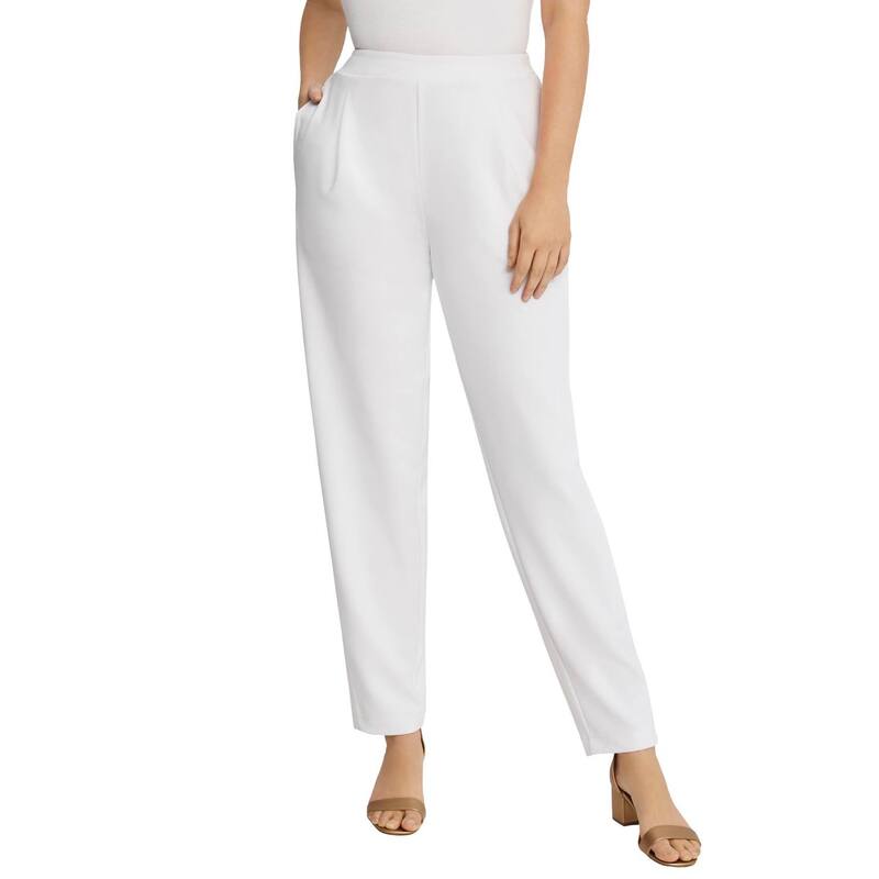 ジェシカロンドン レディース ボトムス カジュアルパンツ ストレート クレープラスサイズ ニット Jessica London Women's Plusize Stretch Knit Crepe Straight Leg Pants White ホワイト|ReVida 店