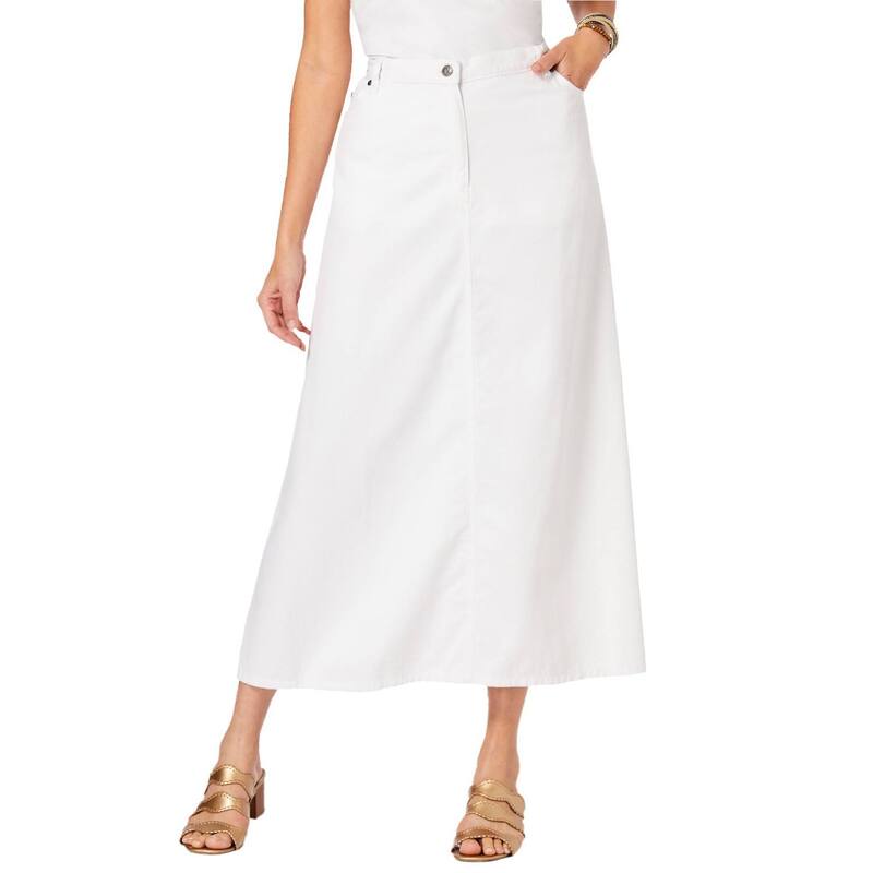 ロアマンズ レディース ボトムスカート A ライン プラスサイズ トール コットン Roaman's Women's Plusize Tall Complete Cotton A-line Skirt White Denim ホワイト|ReVida 店