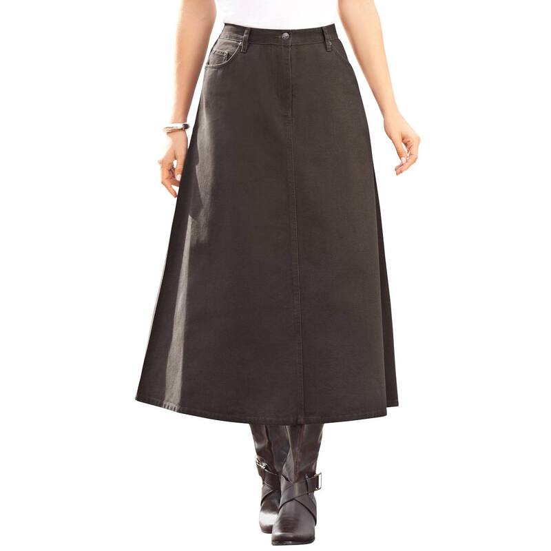 ロアマンズ レディース ボトムスカート A ライン プラスサイズ プチ コットン Roaman's Women's Plusize Petite Complete Cotton A-line Skirt Chocolate チョコレート|ReVida 店