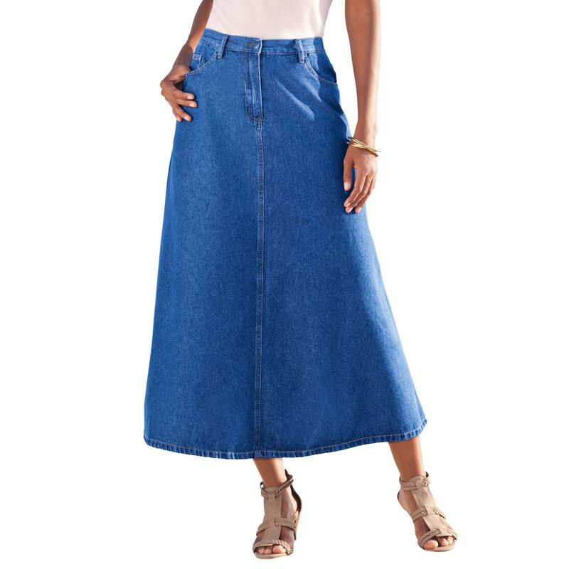 ロアマンズ レディース ボトムスカート A ライン プラスサイズ プチ コットン Roaman's Women's Plusize Petite Complete Cotton A-line Skirt Medium Wash|ReVida 店