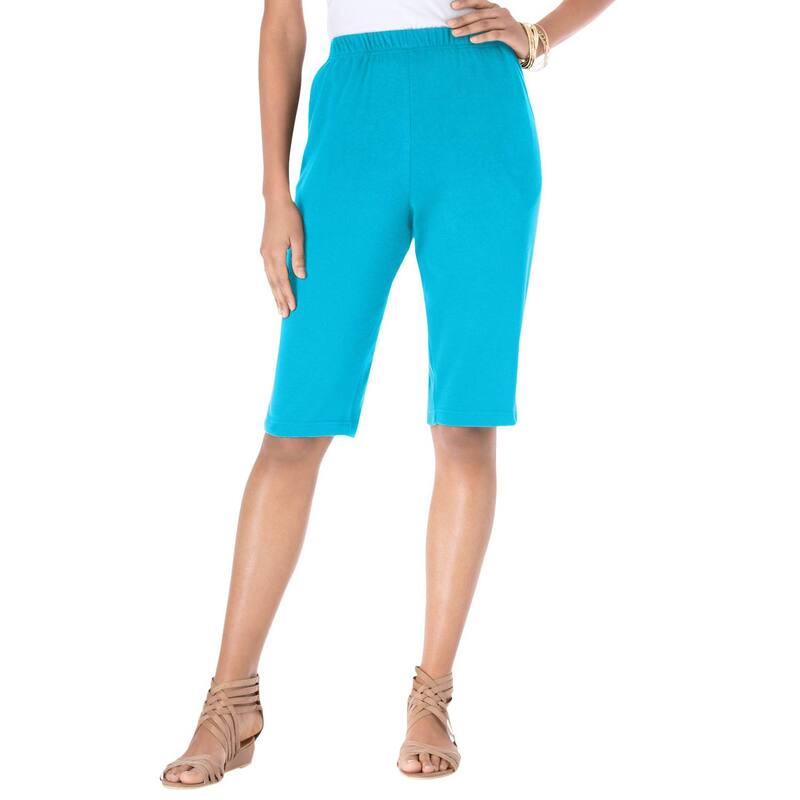 ロアマンズ レディース ボトムス ハーフパンツ・ショーツ プラスサイズ ニット Roaman's Women's Plusize Soft Knit Bermuda Short Ocean｜ReVida 店