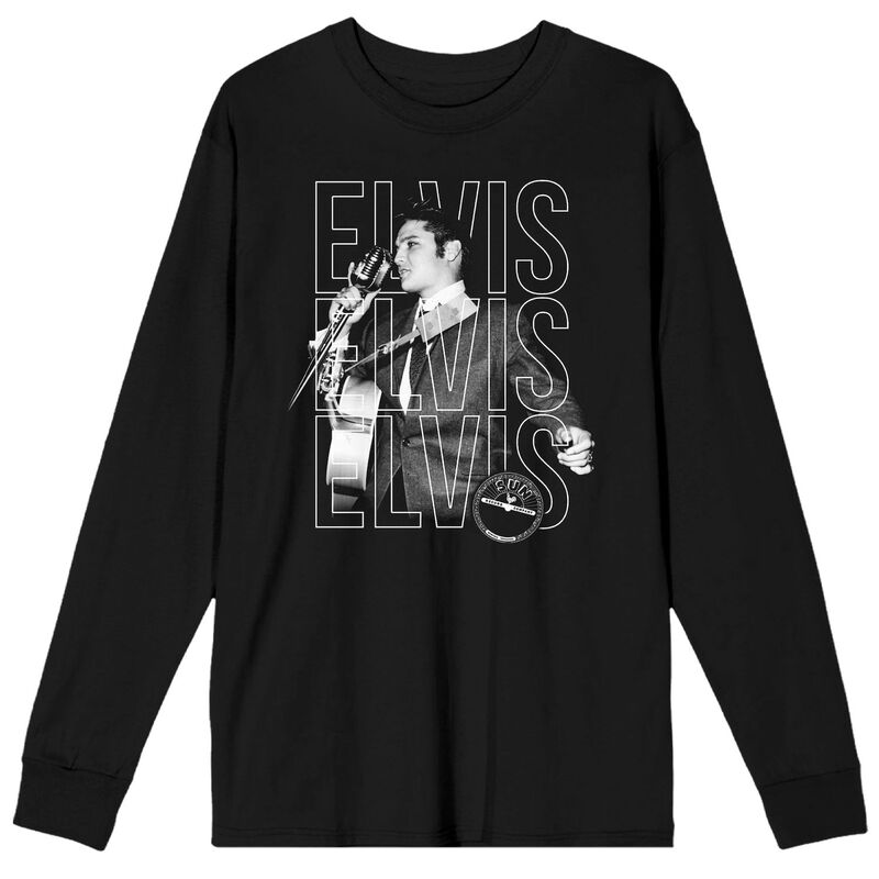 アニメキャラクター メンズ トップス Tシャツ グラフィック Licensed Character Men'sun Records Elvis Repeat Long Sleeve Graphic Tee Black ブラック