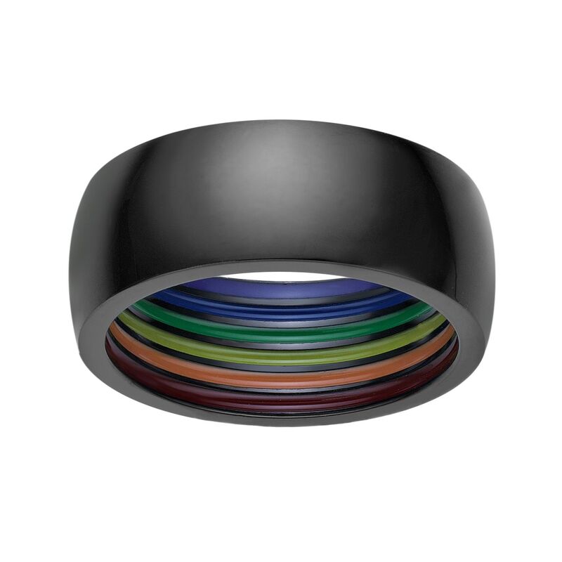 山猫 メンズ 付属品 輪っか プルオーバー LYNX Men\u0027s Black Ion Plated Stainlessteel \u0026 Rainbow Enamel Ring Stainless 黒いこと
