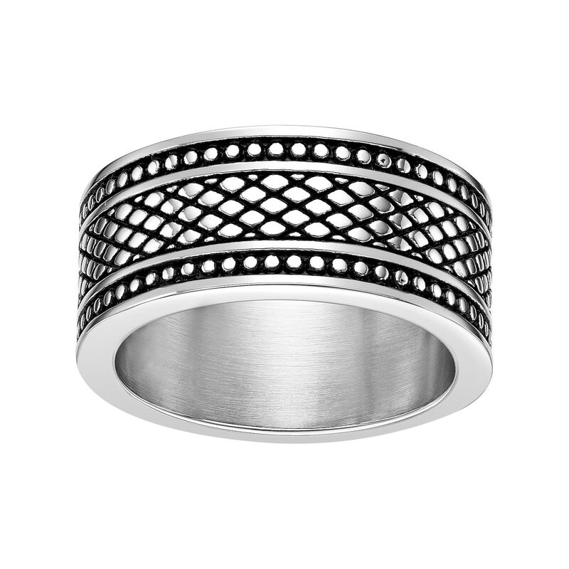 山猫 メンズ 付属品 輪っか プルオーバー Men\u0027s LYNX Stainlessteel Textured Band Ring Two Tone