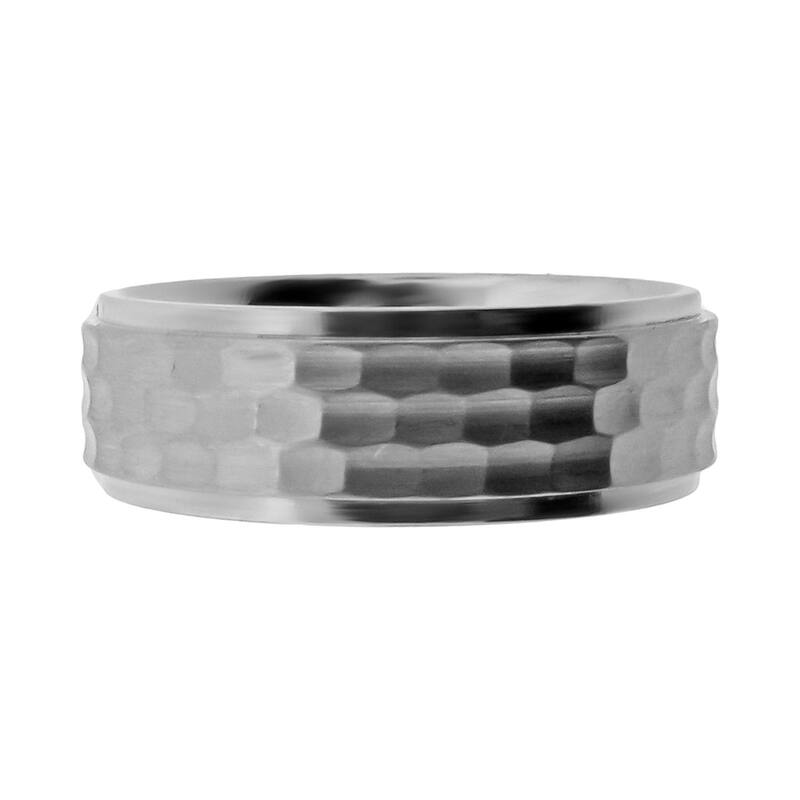 山猫 メンズ 付属品 輪っか プルオーバー LYNX Stainlessteel Hammered Wedding Band - Men Silver しろがね色