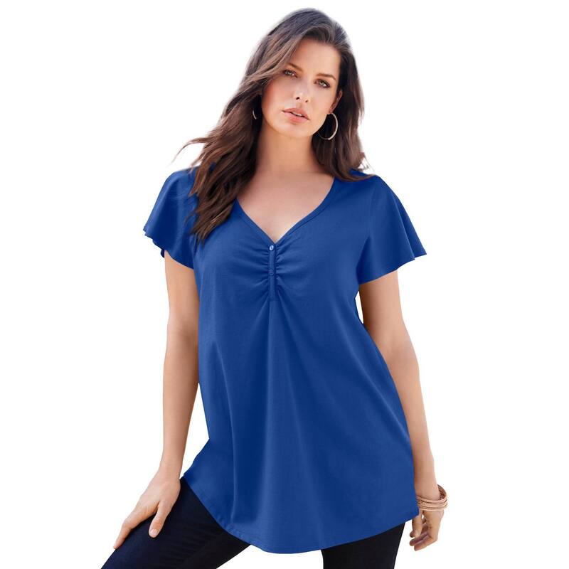 ロアマンズ レディース トップス Tシャツ プラスサイズ Roaman's Women's Plusize Flutter-sleeve Sweetheart Ultimatee Ultra Blue ブルー