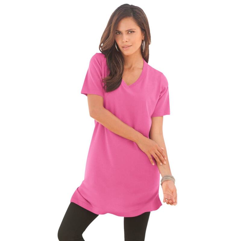 ロアマンズ レディース トップス Tシャツ Vネック プラスサイズ 半袖 Roaman's Women's Plusize Short-sleeve V-neck Ultimate Tunic Vintage Rose|ReVida 店